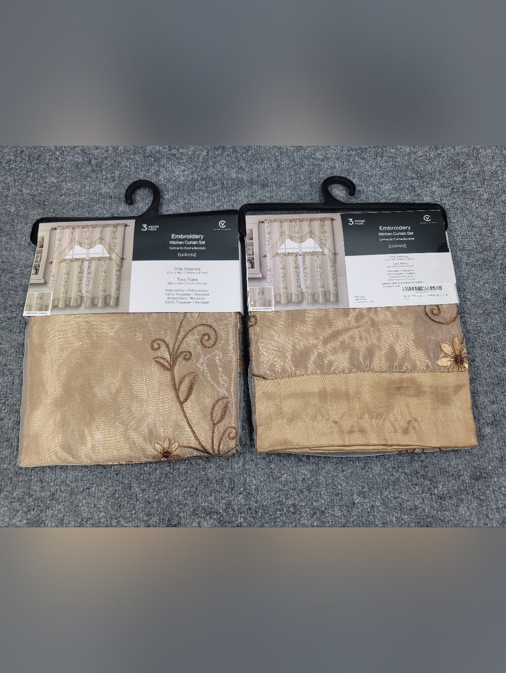 Victoria Classics "Daphne" 3 Piece Embroidery Kitchen Curtain Set 57x36, 28x36